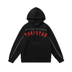 Trapstar Style Autumn/Winter Contrast Stitching Logo Hoodie - Black/Red