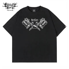 American street double motorcycle short sleeved loose cotton heavyweight niche hip-hop fashion brand tattoo artist T-shirt abstract trend