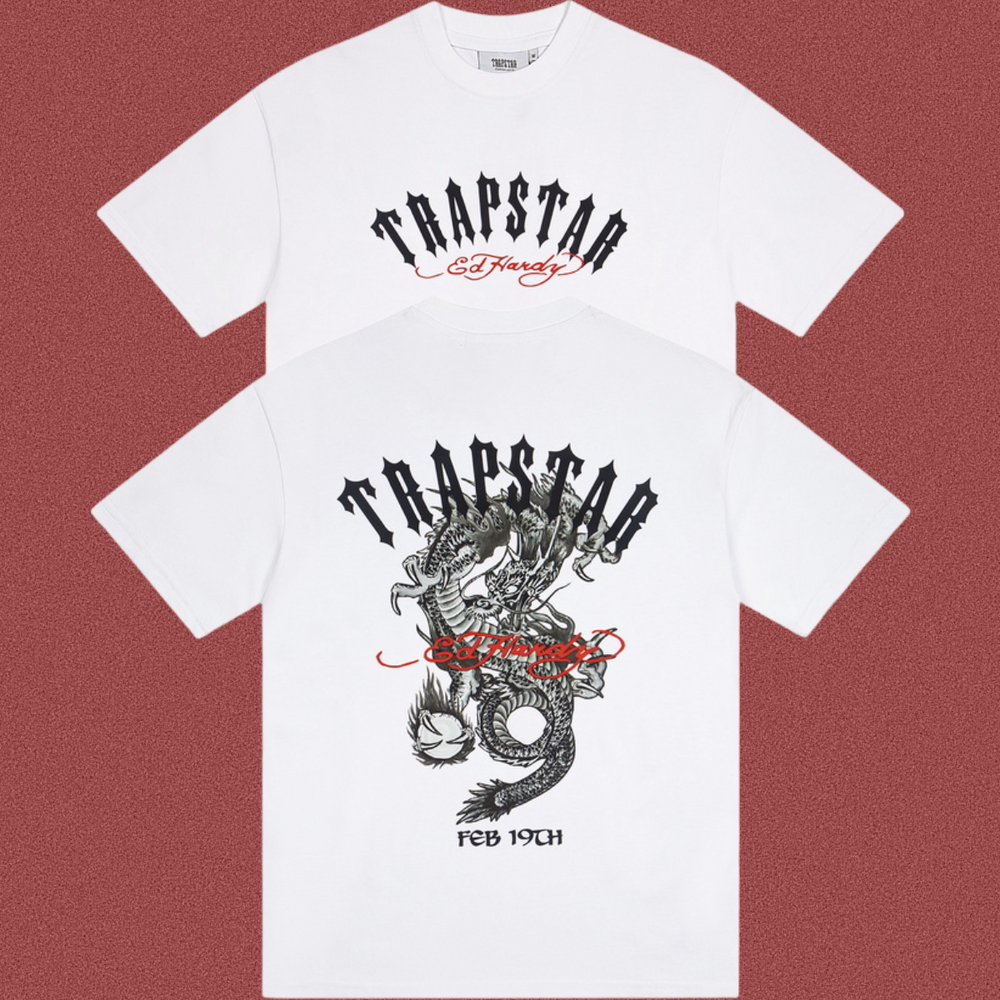Trapstar Dragon & Globe Arch Logo Graphic Tee - White
