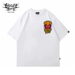 Trendy brand french fries printed pure cotton loose T-shirt American niche ins style versatile men and women's casual trend short sleeved 2025