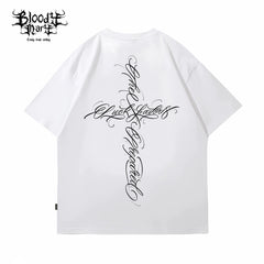 American street flower font short sleeved loose cotton heavyweight niche hip-hop fashion brand tattoo artist T-shirt abstract trend