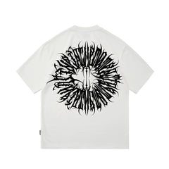 Small collar loose couple Chicano floral font West Coast summer print high street short sleeved American top trendy brand