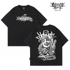 American street dark style printed short sleeved T-shirt for men and women loose couple outfit trendy high street style top