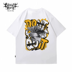 American style street hip-hop with Kano graffiti characters, West Coast banknote street dance tattoo artist, gang, high street, round neck