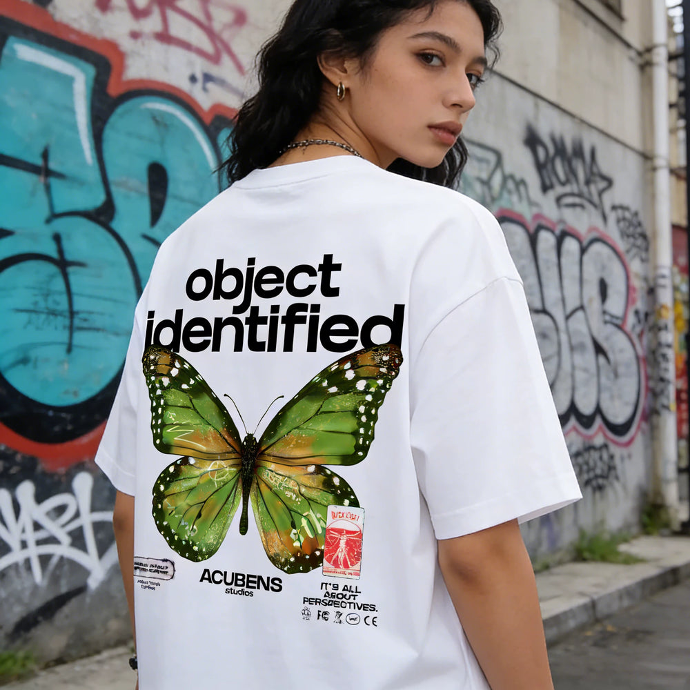 Trendy streetwear hip-hop ins style American heavyweight men and women butterfly letter print versatile loose short sleeved T-shirt white