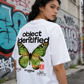 Trendy streetwear hip-hop ins style American heavyweight men and women butterfly letter print versatile loose short sleeved T-shirt white