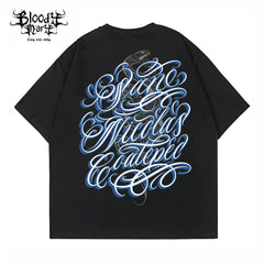 American street flower font short sleeved loose cotton heavyweight niche hip-hop tattoo artist trendy T-shirt