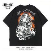 American hip-hop Chicano ins style printed short sleeved T-shirt for men and women loose black trendy brand versatile summer new item