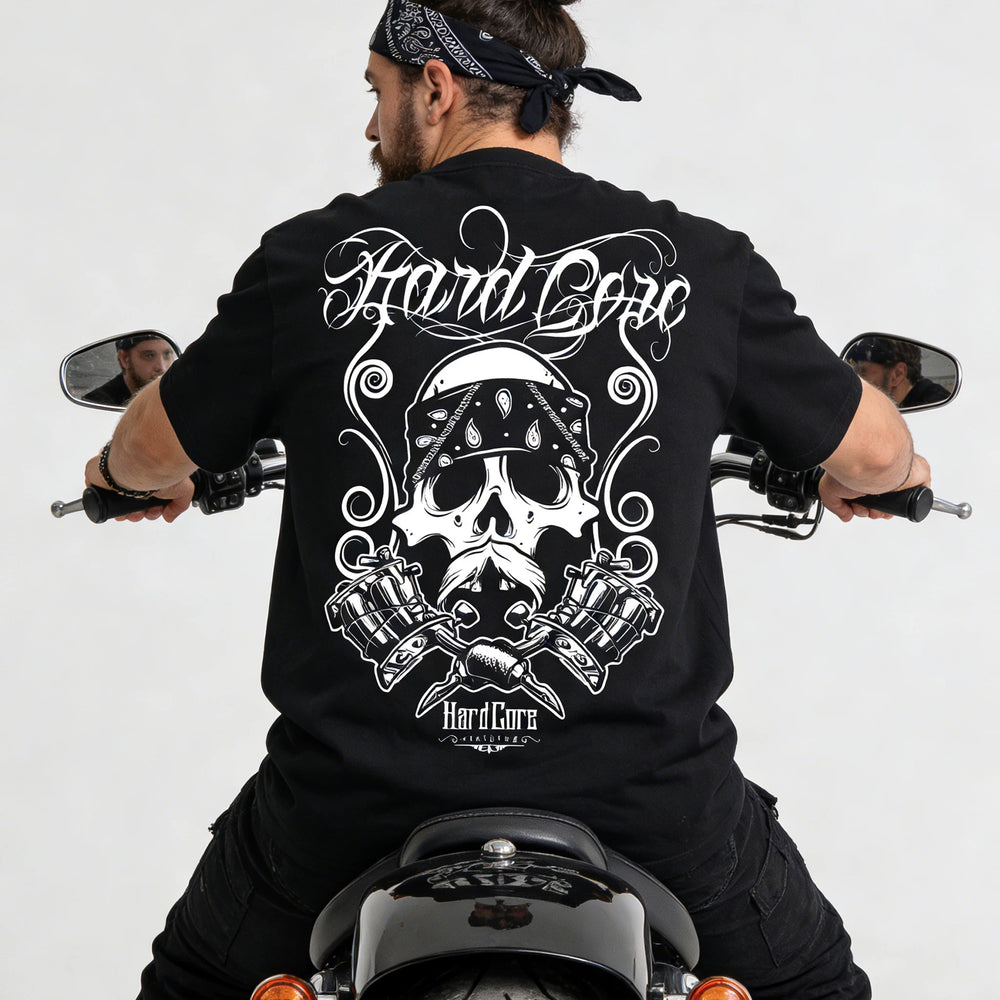 American street double motorcycle short sleeved loose cotton heavyweight niche hip-hop fashion brand tattoo artist T-shirt abstract trend