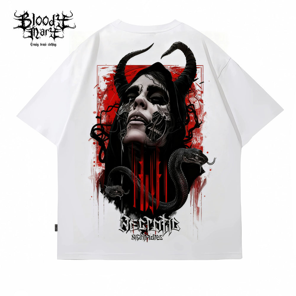 Original trendy brand dark punk skull niche American floral font heavyweight loose hip-hop printed short sleeved T-shirt