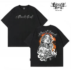 American hip-hop Chicano ins style printed short sleeved T-shirt for men and women loose black trendy brand versatile summer new item