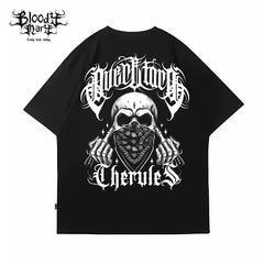 Original Trendy Brand American Street Chicano Flower Font Short Sleeve Men's and Women's Loose Cotton Heavy Weight Niche Hip Hop T-shirt