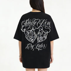 Original Trendy Brand American Street Flower Font Short sleeved Men's and Women's Loose Cotton Heavy duty Niche Hip Hop Clown T-shirt