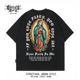 Original Trendy American West Coast Chicano Flower Font Street Head Wind Heavy Cotton Short Sleeve Loose Printed T-shirt