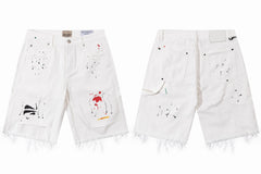 Gallery Dept. Raw-Edge Distressed Paint Splatter Denim Shorts - White