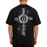 Trendy cross, floral characters, hip-hop, American West Coast prayer hand T-shirt, street dance tattoo artist, gang heavyweight