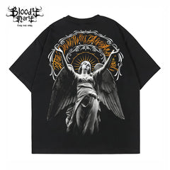 American retro floral font Chicano short sleeved loose cotton heavyweight niche hip-hop tattoo artist trendy T-shirt