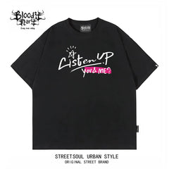 China-Chic style American printed short sleeve T-shirt for men and women loose street trend summer new black T-shirt leopard print
