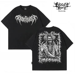 American street dark gothic style skull print short sleeved T-shirt for men and women loose couple outfit trendy brand high street style