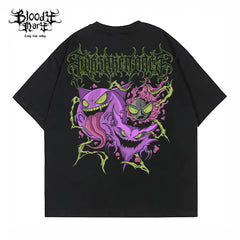 American street flower font short sleeved loose cotton heavyweight niche hip-hop tattoo artist trendy T-shirt flame letter