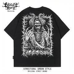 American street dark gothic style skull print short sleeved T-shirt for men and women loose couple outfit trendy brand high street style