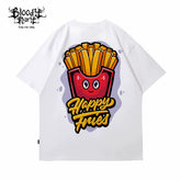 Trendy brand french fries printed pure cotton loose T-shirt American niche ins style versatile men and women's casual trend short sleeved 2025