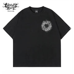 American street dark floral font circle short sleeved loose cotton heavyweight niche hip-hop tattoo artist trendy T-shirt
