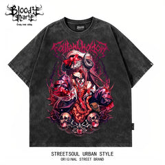 American hip-hop style dark animation anime printed short sleeved T-shirts for men and women loose washed old fashion tops
