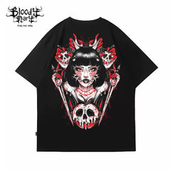 Trendy American retro short sleeved men's and women's loose cotton heavyweight niche hip-hop T-shirt dopamine manga short sleeved T-shirt
