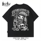 Trendy American West Coast Hip Hop Street Style Short Sleeve T-shirt for Men, Loose and Heavy Weight, Pure Cotton Skeleton, Pure Cotton Tattoo Artist