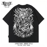 American Hip Hop Skull anime Dead Core Print Short Sleeve T-shirt Men's and Women's Loose Rock Street Black Fashion Label