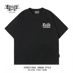 Original Trendy American West Coast Chicano Flower Font Street Head Wind Heavy Cotton Short Sleeve Loose Printed T-shirt