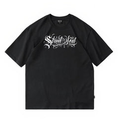 Gothic Chicano Tattoo Skateboarding Graffiti Men's and Women's Trendy Flower Font American Short Sleeve Street Dance Heavy Hip Hop Trendy Brand