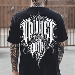 Original Trendy Brand American Street Thug Flower Font Short Sleeve Men's and Women's Loose Cotton Heavy Weight Niche Hip Hop T-shirt