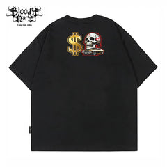 Original Trendy Brand American High Street ins Skull Little Popular Hip Hop Heavy Fancy Characters China-Chic West Coast Short Sleeve T-shirt