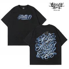 American street flower font short sleeved loose cotton heavyweight niche hip-hop tattoo artist trendy T-shirt