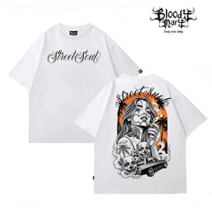 American hip-hop Chicano ins style printed short sleeved T-shirt for men and women loose black trendy brand versatile summer new item