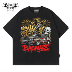 Original Trendy Brand American High Street ins Skull Little Popular Hip Hop Heavy Fancy Characters China-Chic West Coast Short Sleeve T-shirt
