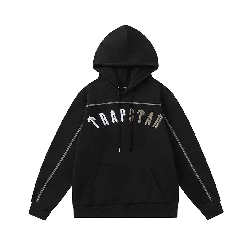 Trapstar Style Autumn/Winter Split-Color Arch Logo Hoodie - Black/Khaki