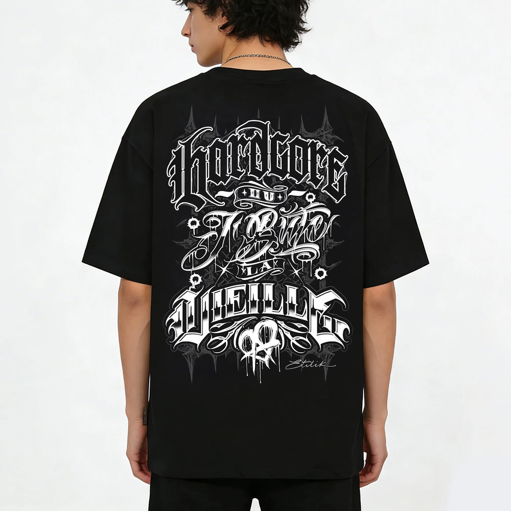 Original American street flower font retro loose cotton heavyweight Chicano hip-hop niche trend tattoo artist T