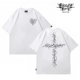American street flower font short sleeved loose cotton heavyweight niche hip-hop fashion brand tattoo artist T-shirt abstract trend
