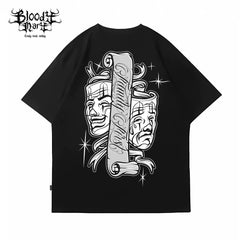 Original Trendy American Chicano Crying and Smiling Chicano Short sleeved T-shirt for Men and Women, Loose Cotton, Heavy Weight Tattoo Artist