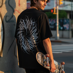 American street dark floral font circle short sleeved loose cotton heavyweight niche hip-hop tattoo artist trendy T-shirt
