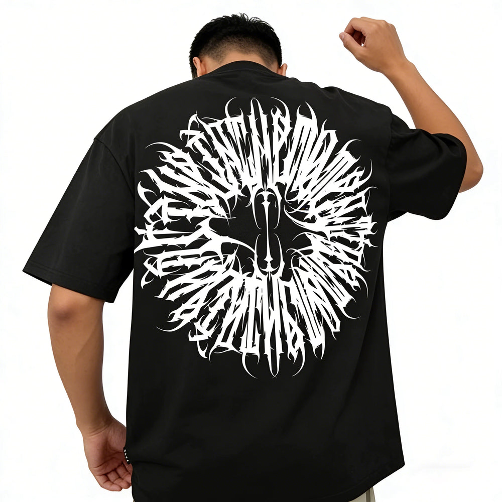 Loose T-shirt Chicano Dark Flower Font West Coast Printed High Street Short Sleeve American Heavy Cotton Trendy Brand