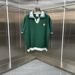 Casablanca Contrast Collar Knit Polo Shirt - Dark Green / White