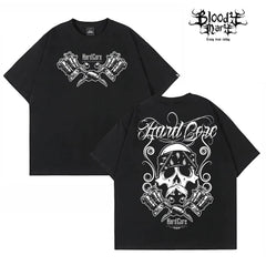 American street double motorcycle short sleeved loose cotton heavyweight niche hip-hop fashion brand tattoo artist T-shirt abstract trend