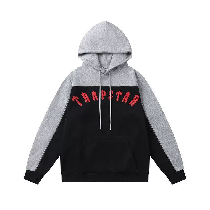 Trapstar Style Autumn/Winter Colorblock Red Logo Hoodie - Black/Grey