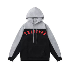 Trapstar Style Autumn/Winter Colorblock Red Logo Hoodie - Black/Grey