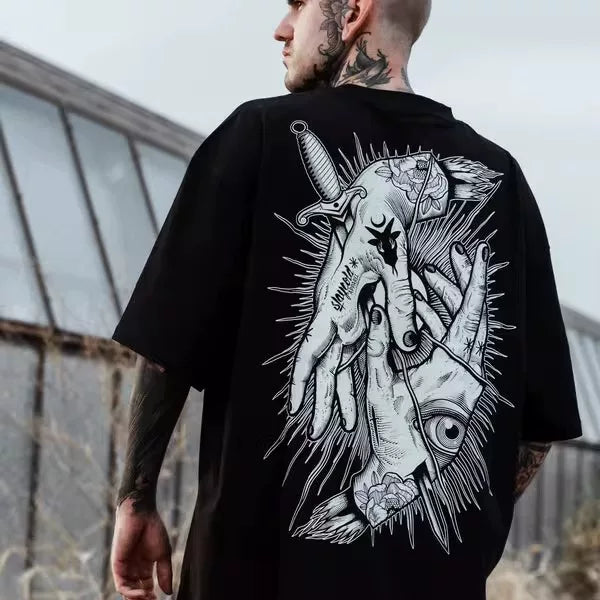 Original trendy brand American retro personality round neck cool and niche hip-hop T-shirt pure cotton body text tattoo artist T-shirt
