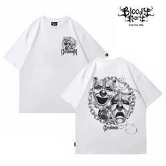 Trendy American Street Chicano Flower Font Short Sleeve Loose Cotton Heavy Weight Clown Hip Hop Tattoo Artist T-shirt Crowd